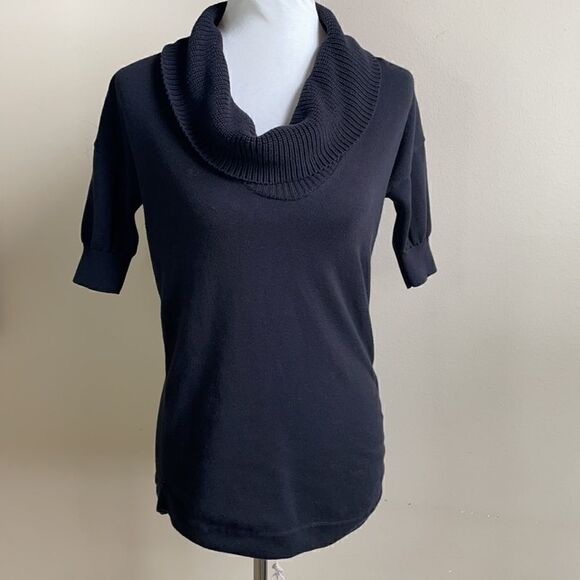Express Black Short Sleeve Cowl Neck Knit Pullover Sweater (Size:XS) - Picture 3 of 13